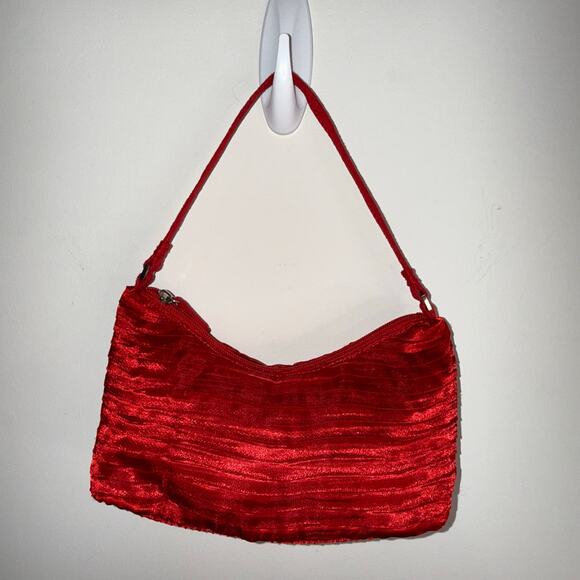 Red Satin Ruched Evening Shoulder Bag – Holiday Party & NYE Cocktail Purse - Picture 1 of 15